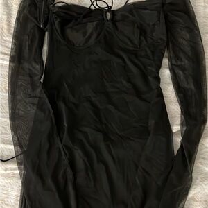 Elegant Black Sheer Sleeve Dress